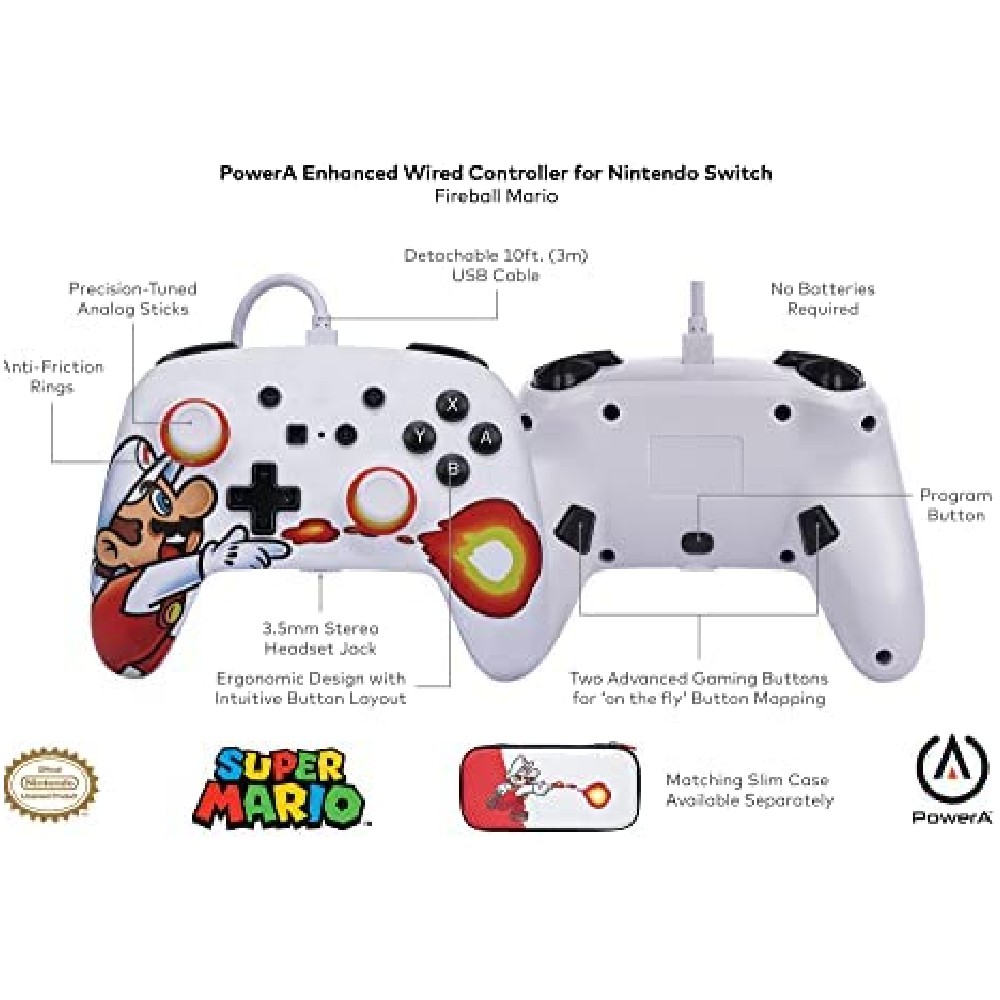 Controle PowerA com fio Super Mario (Fireball Mario) + Case Slim ...
