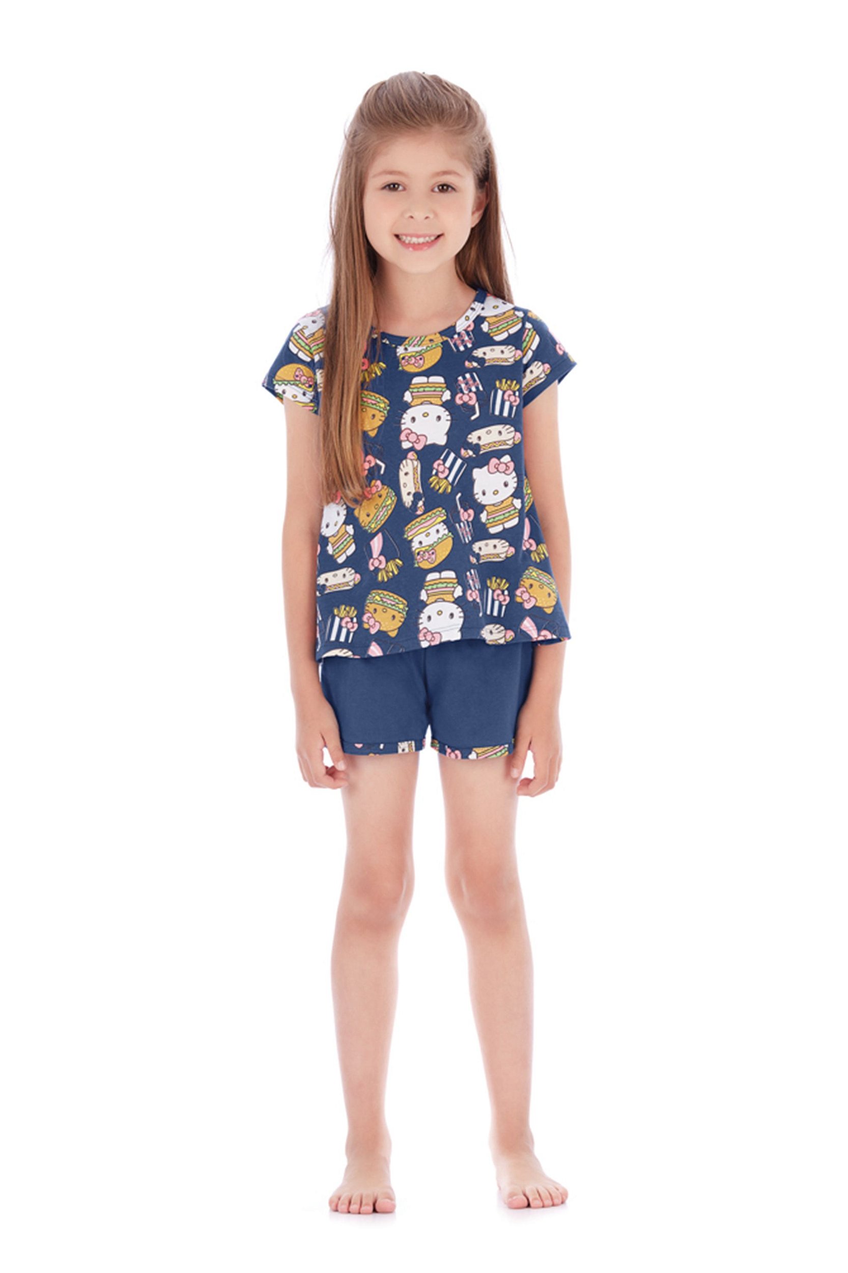 Pijama Blusa e Short em Malha Sanduíche Azul Hello Kitty - Baboobee -  Roupas para Bebês e Crianças até 3 anos