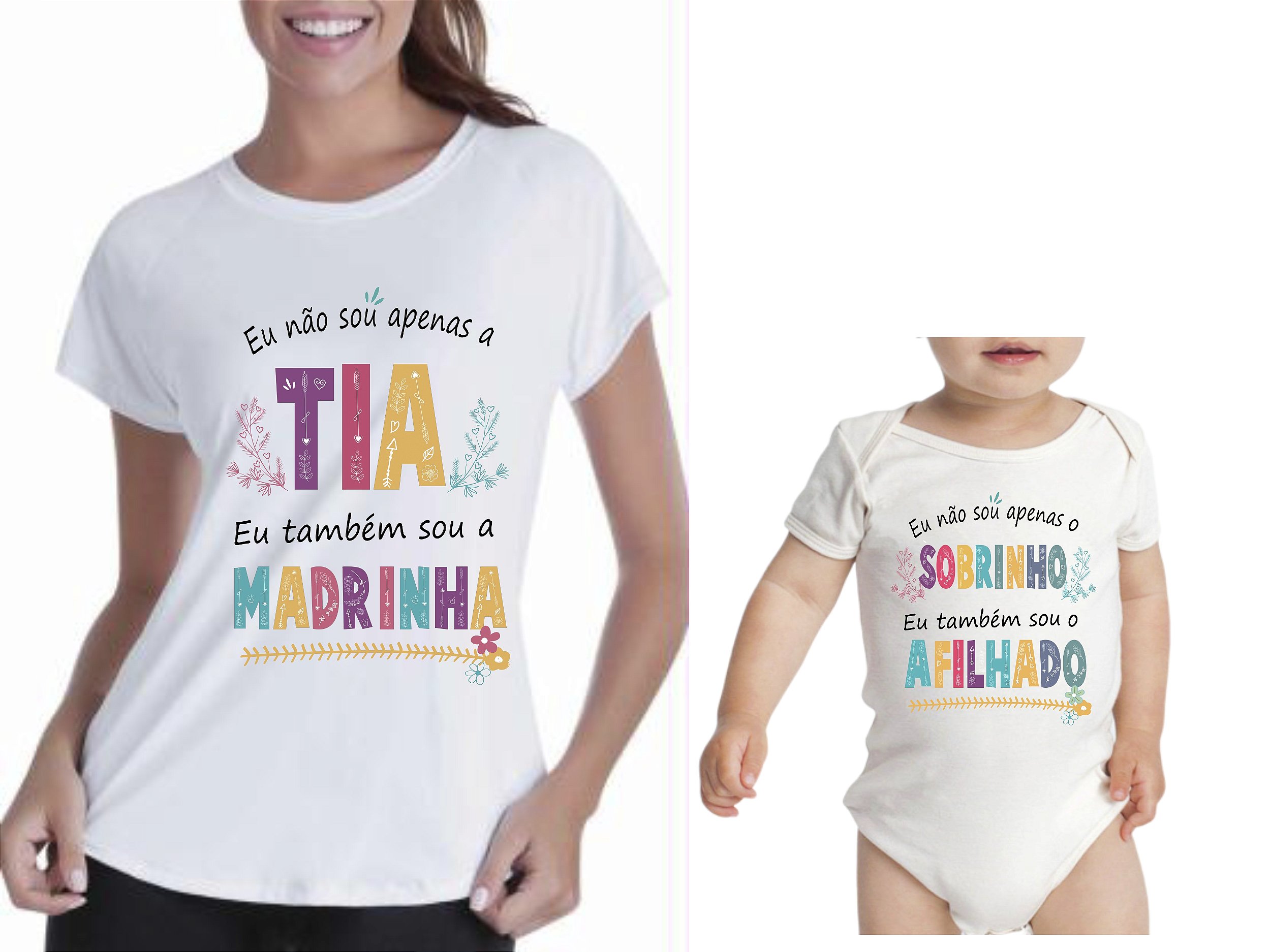 Kit Camiseta e Body Tia / Madrinha e Sobrinho / Afilhado - Estampacor