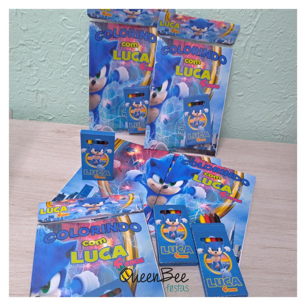 Livrinho de Colorir + Giz de Cera - Lembrança Festa Sonic