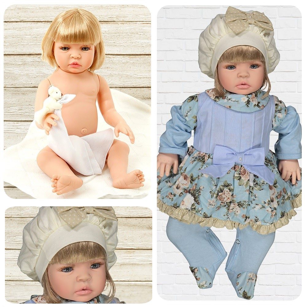 Bebê Reborn Loira Com Lindo Vestido Azul + 23 Acessórios - Chic Outlet -  Economize com estilo!