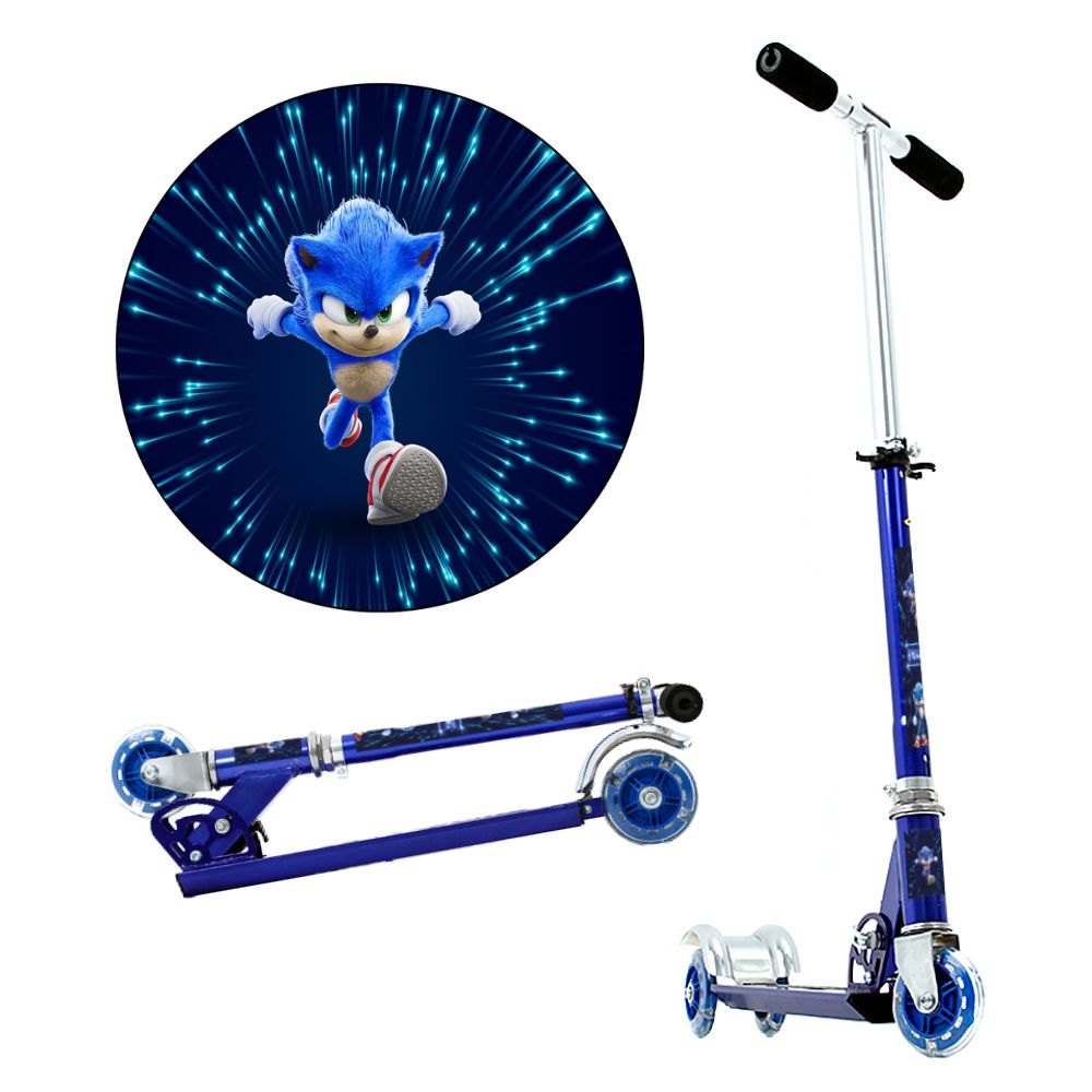 Patinete Infantil sonic cesta 3 Rodas Com Luzes E Musica - Patinete