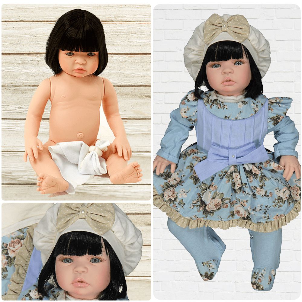 Bebê Reborn Loira Com Lindo Vestido Azul + 23 Acessórios - Chic Outlet -  Economize com estilo!