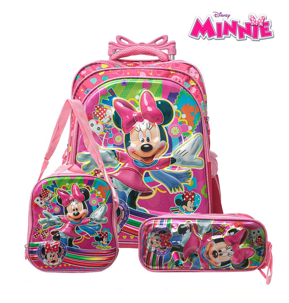 Kit Mochila Escolar Bolsa Minnie Rosa 3D Disney Rodinha - Chic Outlet -  Economize com estilo!