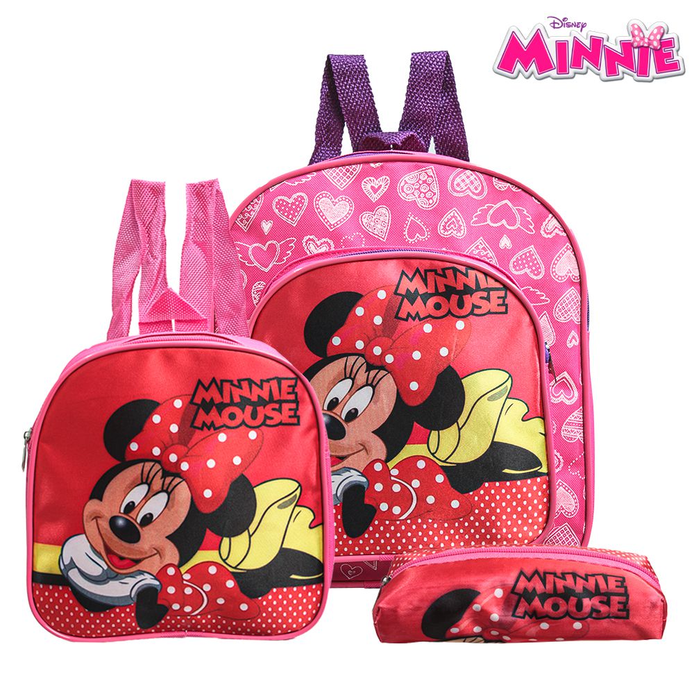 Kit Mochila Escolar Pequena Minnie Mouse Criança De Costa - Chic Outlet -  Economize com estilo!
