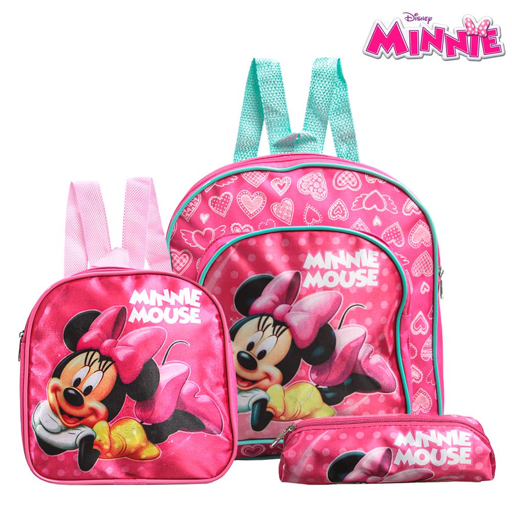 Kit Mochila Escolar Pequena Minnie Mouse Rosa De Costa - Chic Outlet -  Economize com estilo!