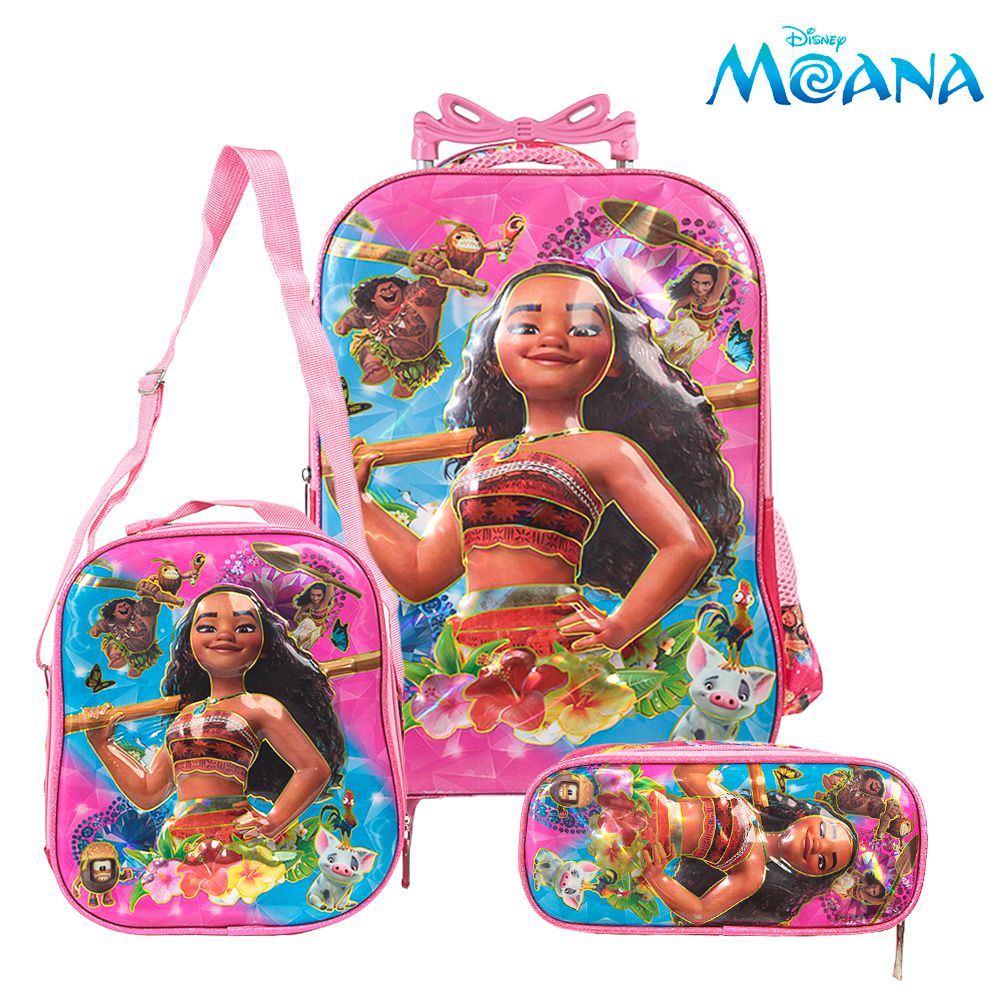 Kit Mochila Infantil Escolar Bolsa Moana 3D Grande Rodinhas - Chic Outlet -  Economize com estilo!