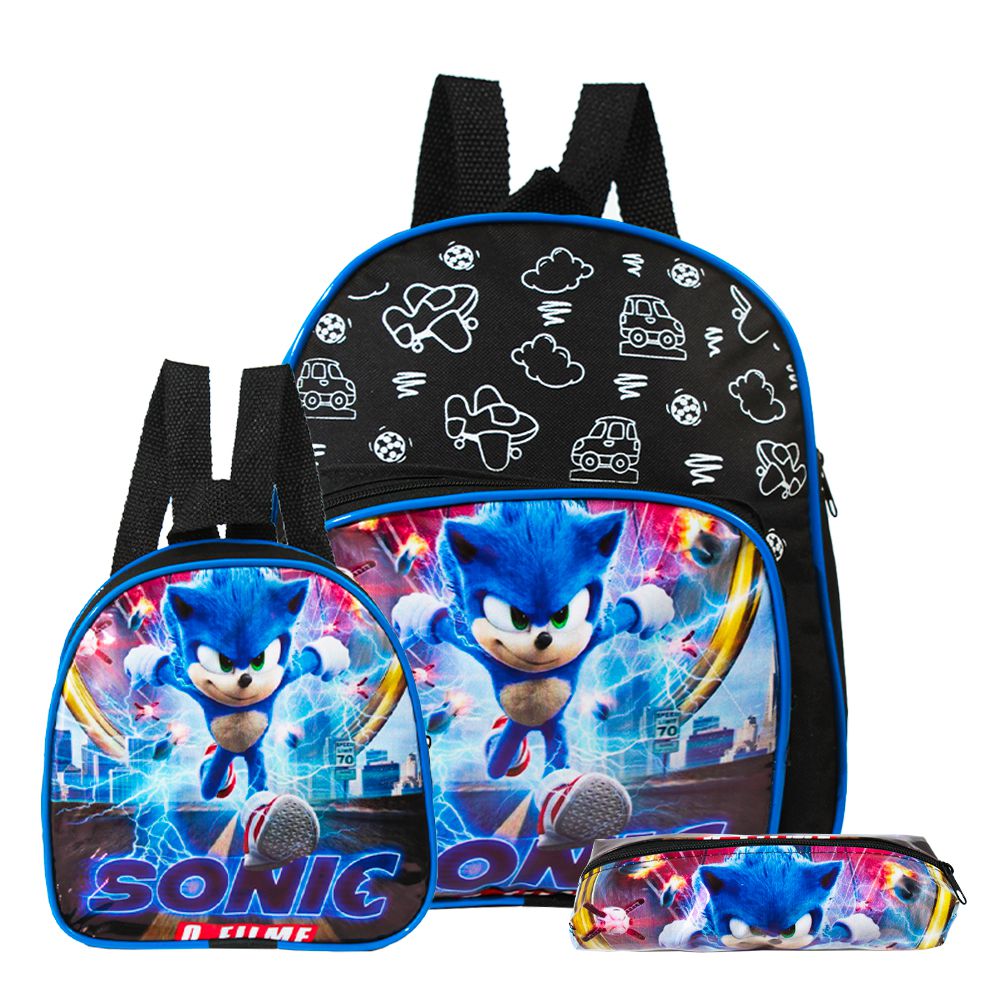 Kit Mochila Infantil Grande Rodinha Sonic O Filme com Toalha - Chic Outlet  - Economize com estilo!