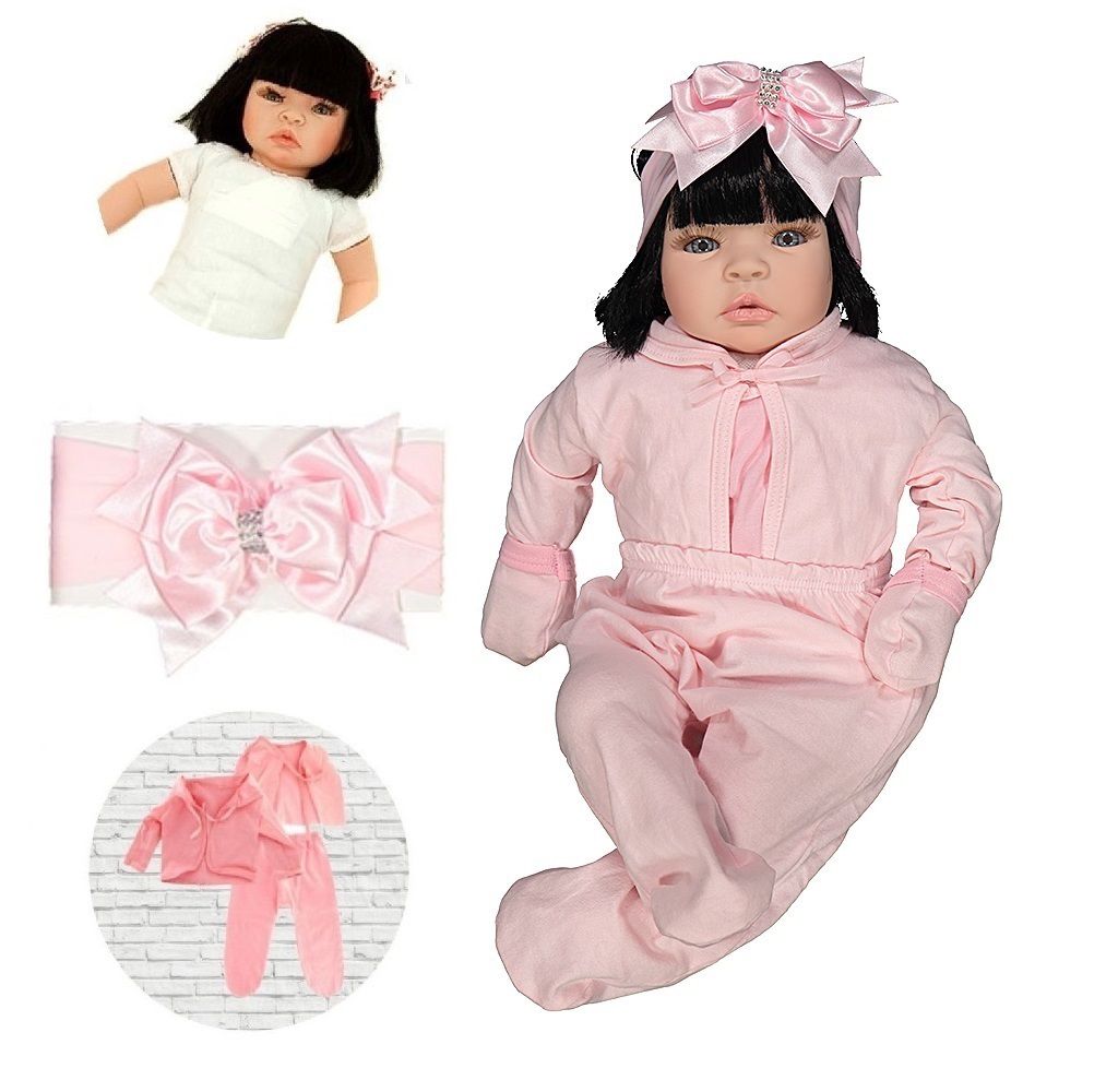 Boneca Bebe Barata Reborn Morena Baby Dolls Super Linda Rosa - Chic Outlet  - Economize com estilo!