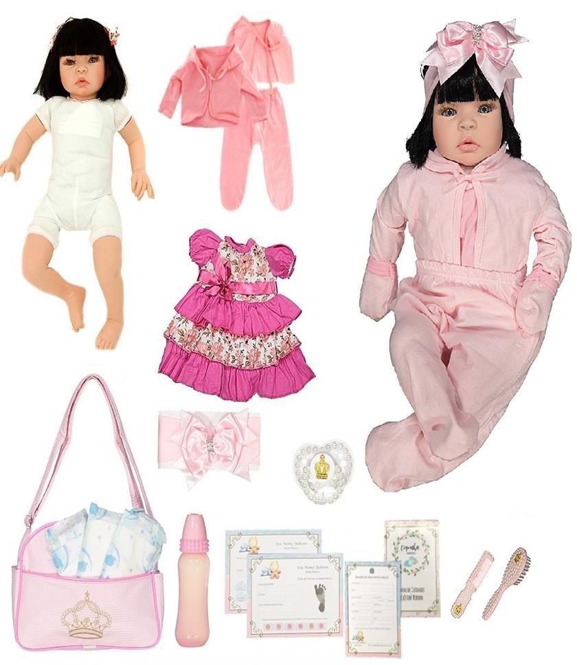 Boneca Estilo Bebê Reborn Real Baby Alive Menina Morena 52cm