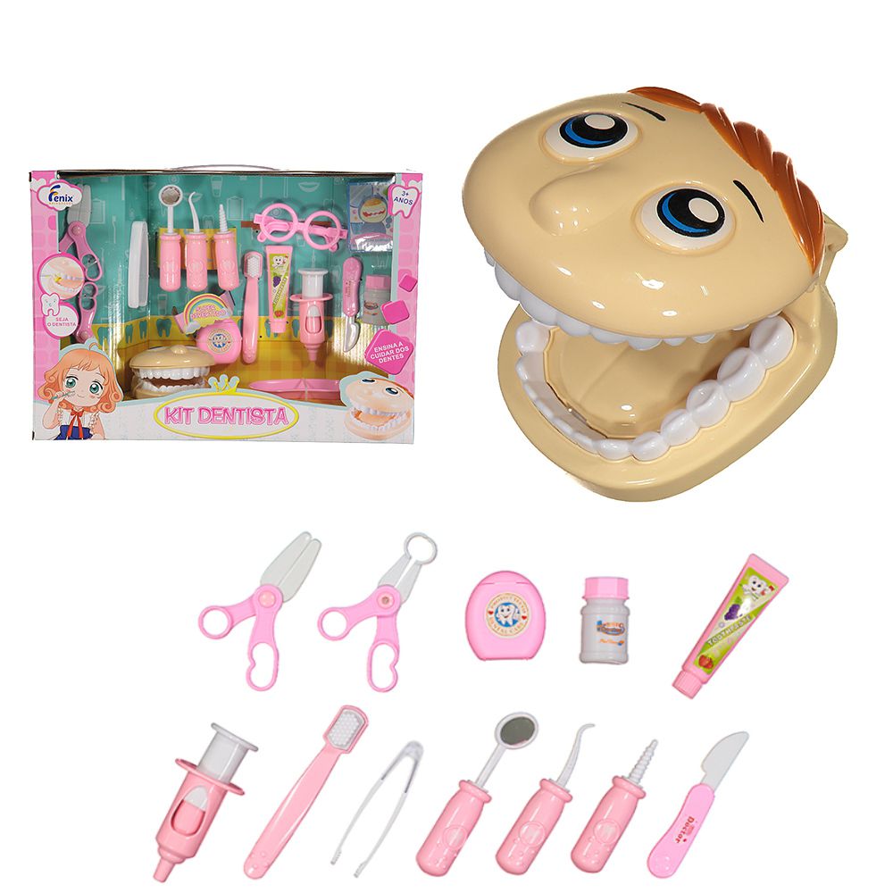 BRINQUEDO KIT DENTISTA GRANDE PARA MENINAS ROSA - FÊNIX