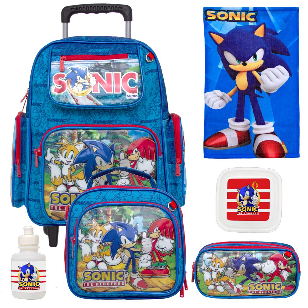 Mochila Masculina Juvenil Rodinha Sonic 2 Lancheira Estojo - Chic