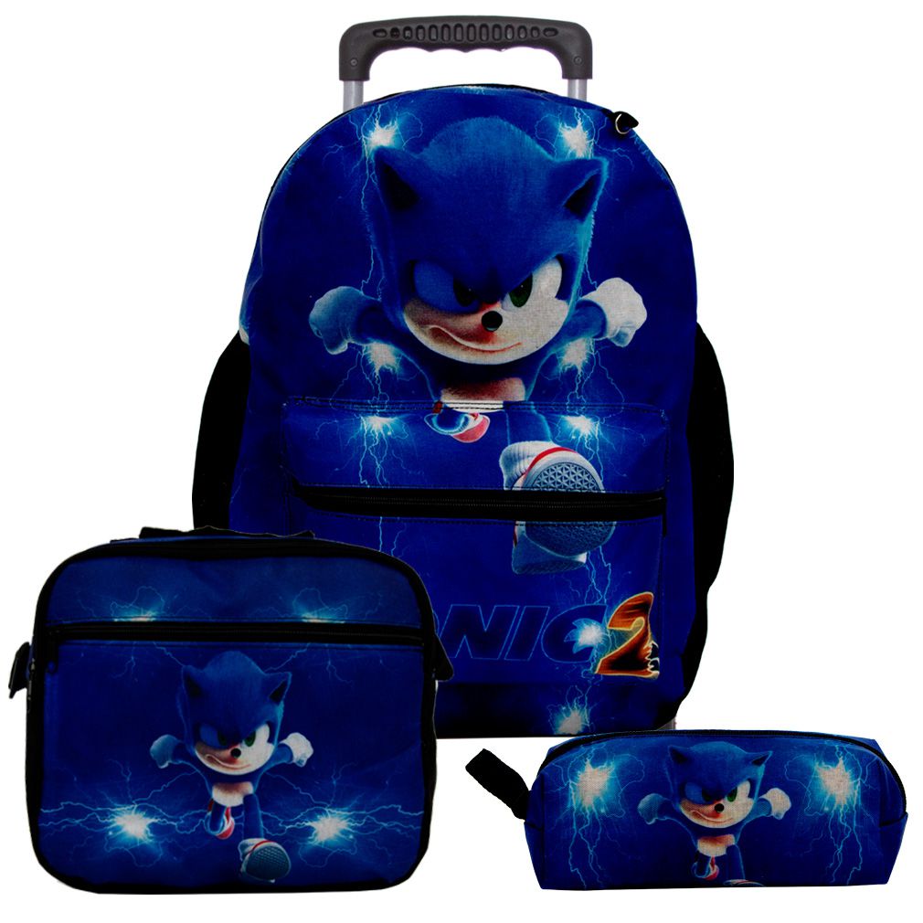 Mochila Masculina Juvenil Rodinha Sonic 2 Lancheira Estojo - Chic