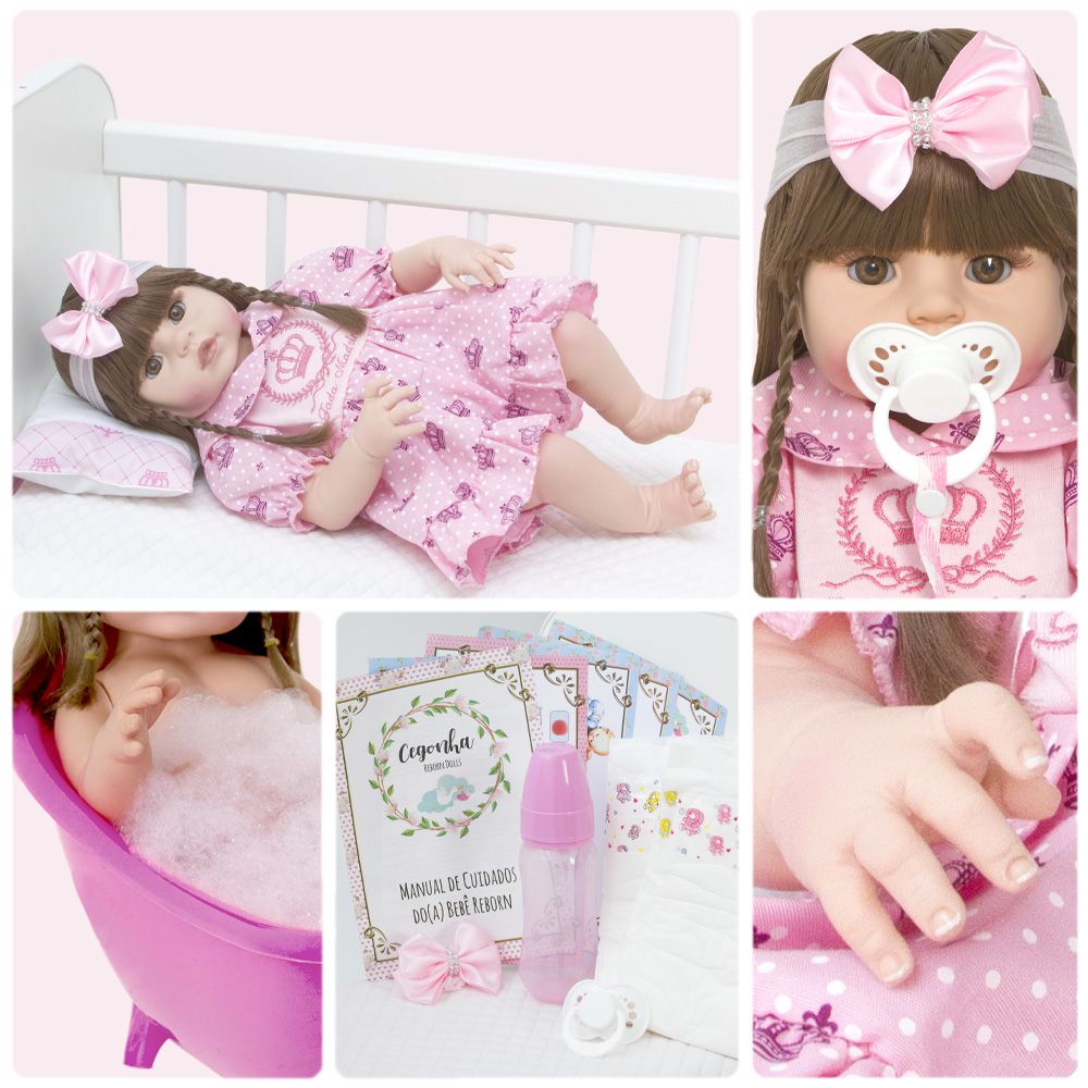 Boneca Bebê Reborn Silicone Realista Recem Nascido 18 Itens