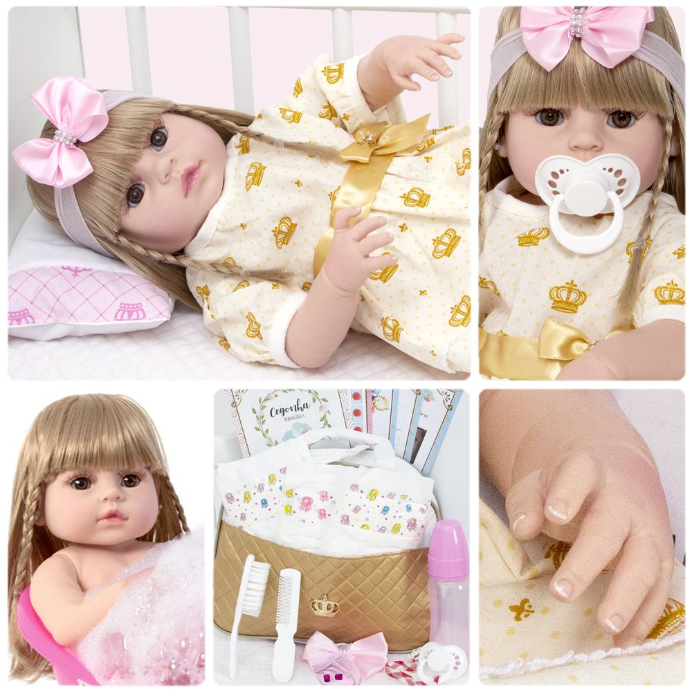 Boneca Estilo Bebê Reborn Real Baby Alive Menina Morena 52cm