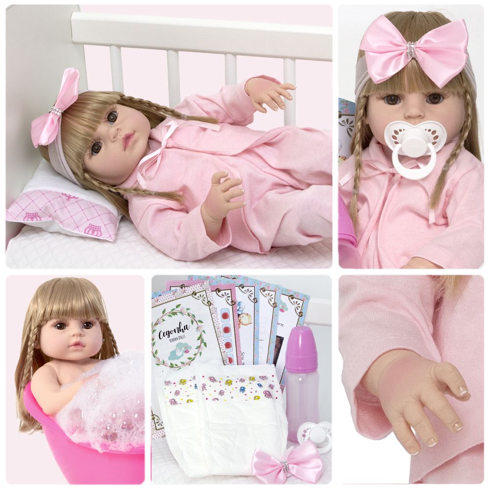 Roupa para boneca bebê reborn (52cm) - conjunto rosa