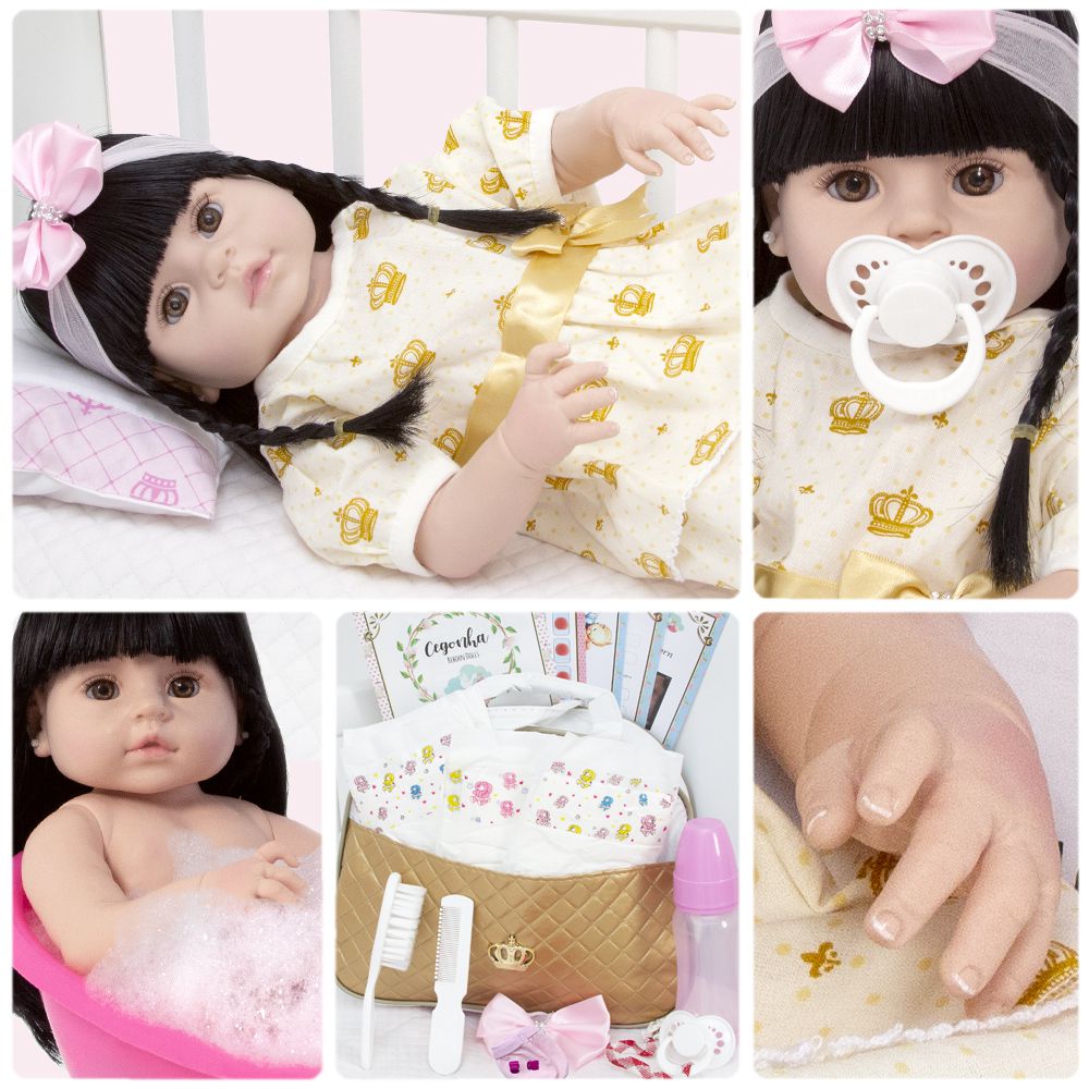 Boneca Bebe Reborn Morena Realista Pode Dar Banho + 20 Itens - Chic Outlet  - Economize com estilo!