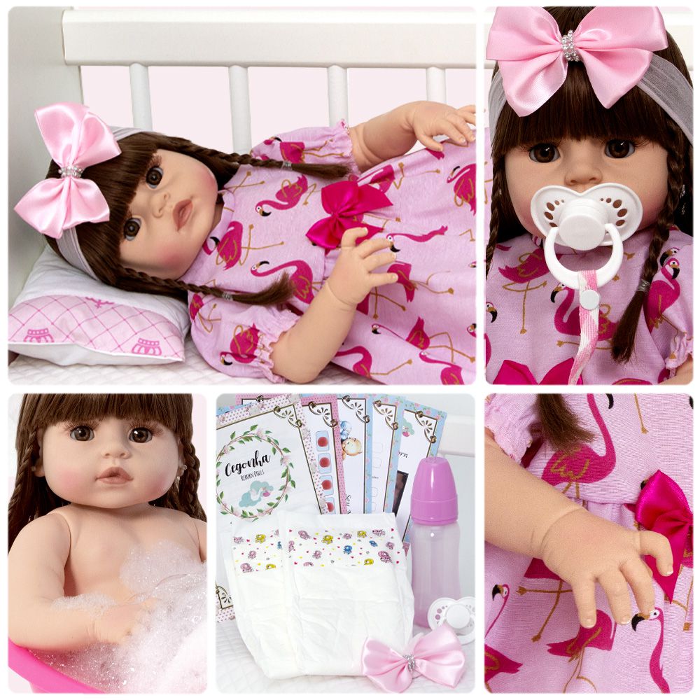 Roupa para boneca bebê reborn (52cm) - conjunto rosa