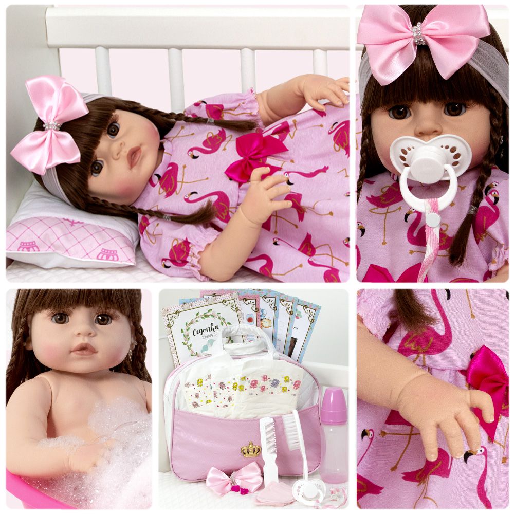 Boneca Bebe Reborn Castanha Rosa