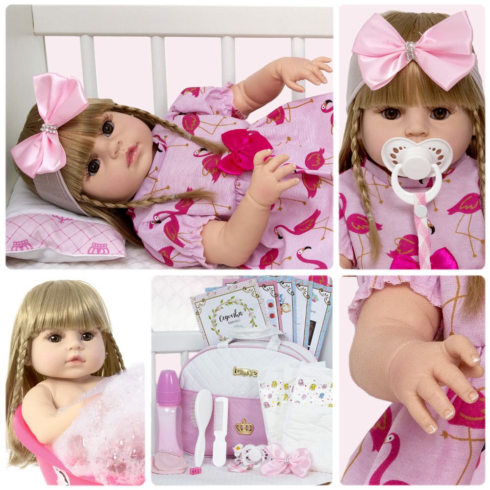 Boneca Bebê Reborn Linda Princesa 20 Itens Bolsa Lançamento