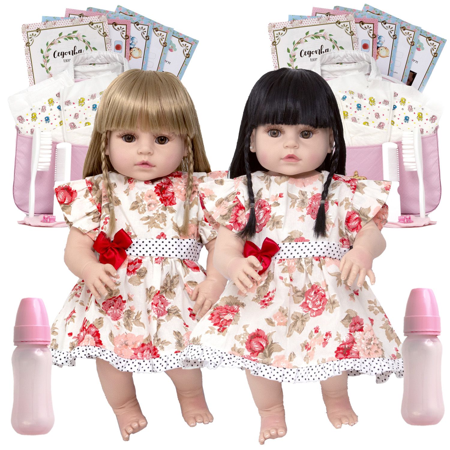 Bebê Reborn Realista Gêmeos Casal Enxoval Completo Bolsa - Chic