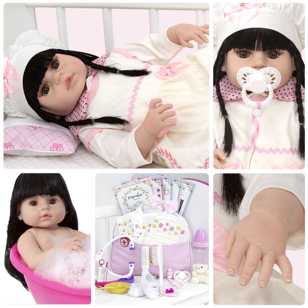 Boneca Bebê Reborn Corpo de Silicone Realista 55 cm Enxoval