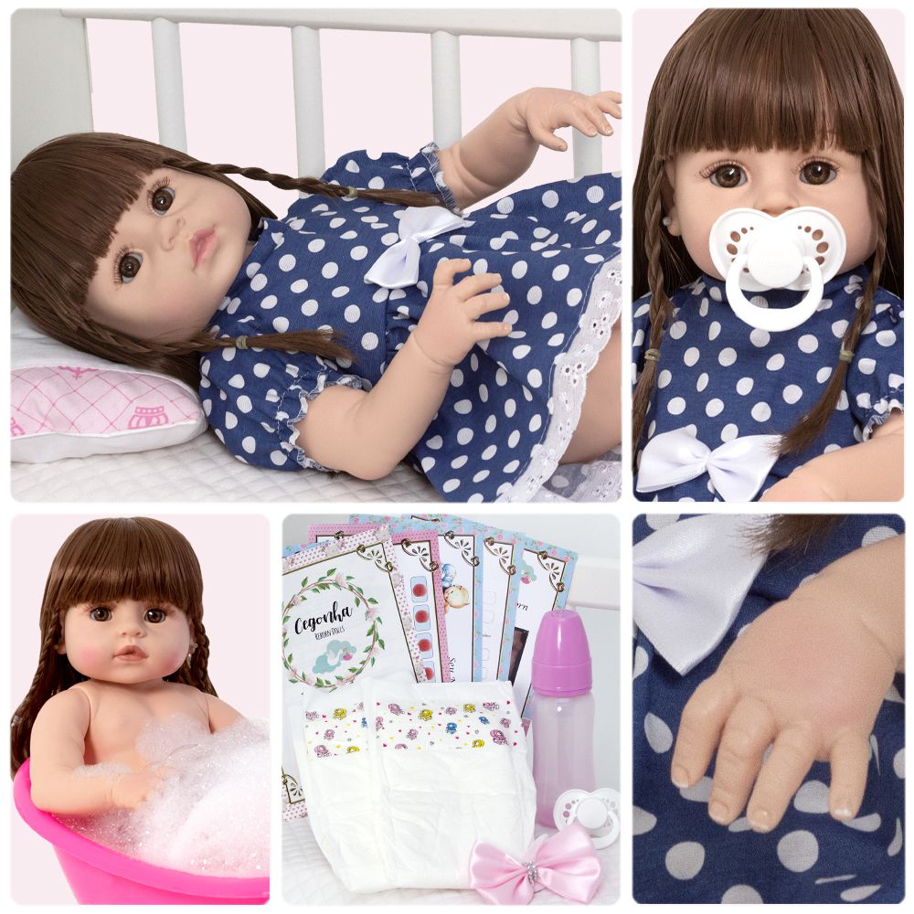 Boneca Bebê Reborn Silicone Realista Recem Nascido 18 Itens