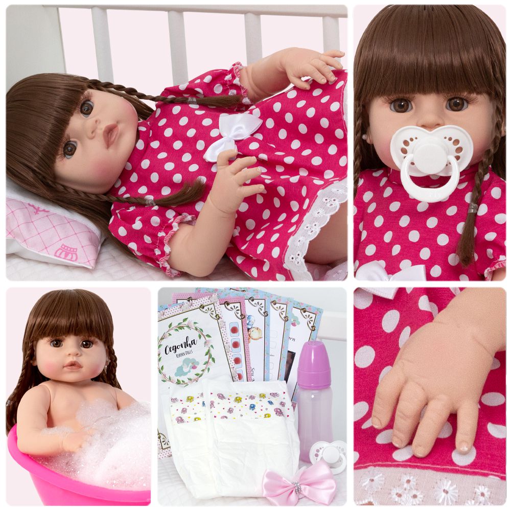 Boneca Reborn de Silicone Cabelo Castanho Menina Princesa - Chic