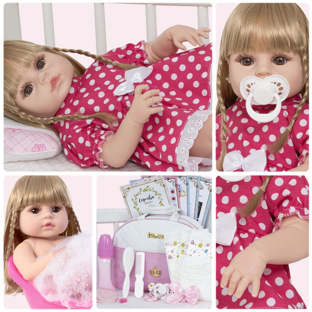 Boneca Bebe Reborn Recem Nascida Silicone Com Lindos Itens