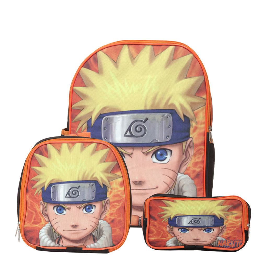 Mochila Infantil Masculina Naruto Clássico Costa + Lancheira