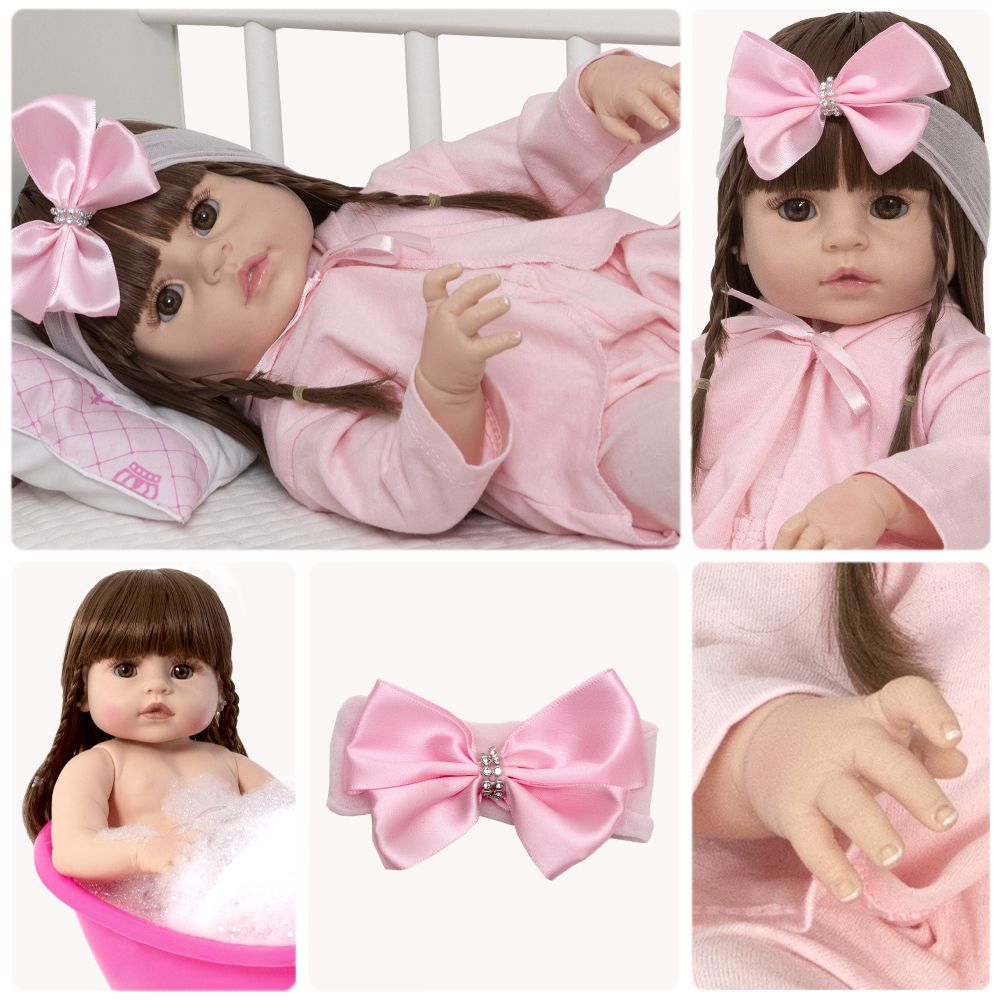 Boneca Bebe Reborn Castanha Rosa