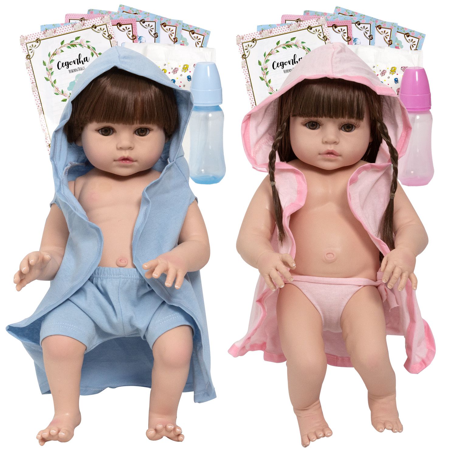 Bebê Reborn Realista Gêmeos Casal Enxoval Completo Bolsa - Chic