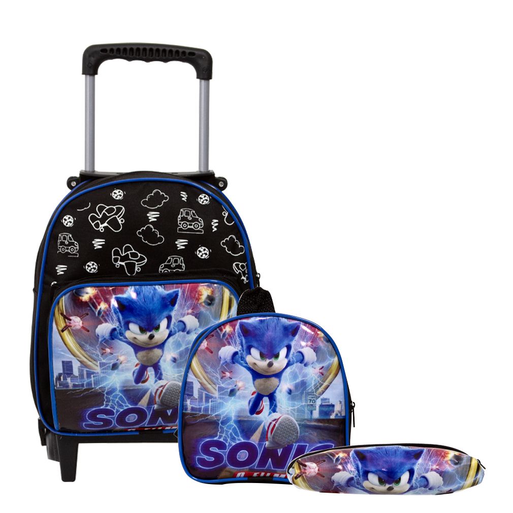 Mochila Masculina Juvenil Rodinha Sonic 2 Lancheira Estojo - Chic