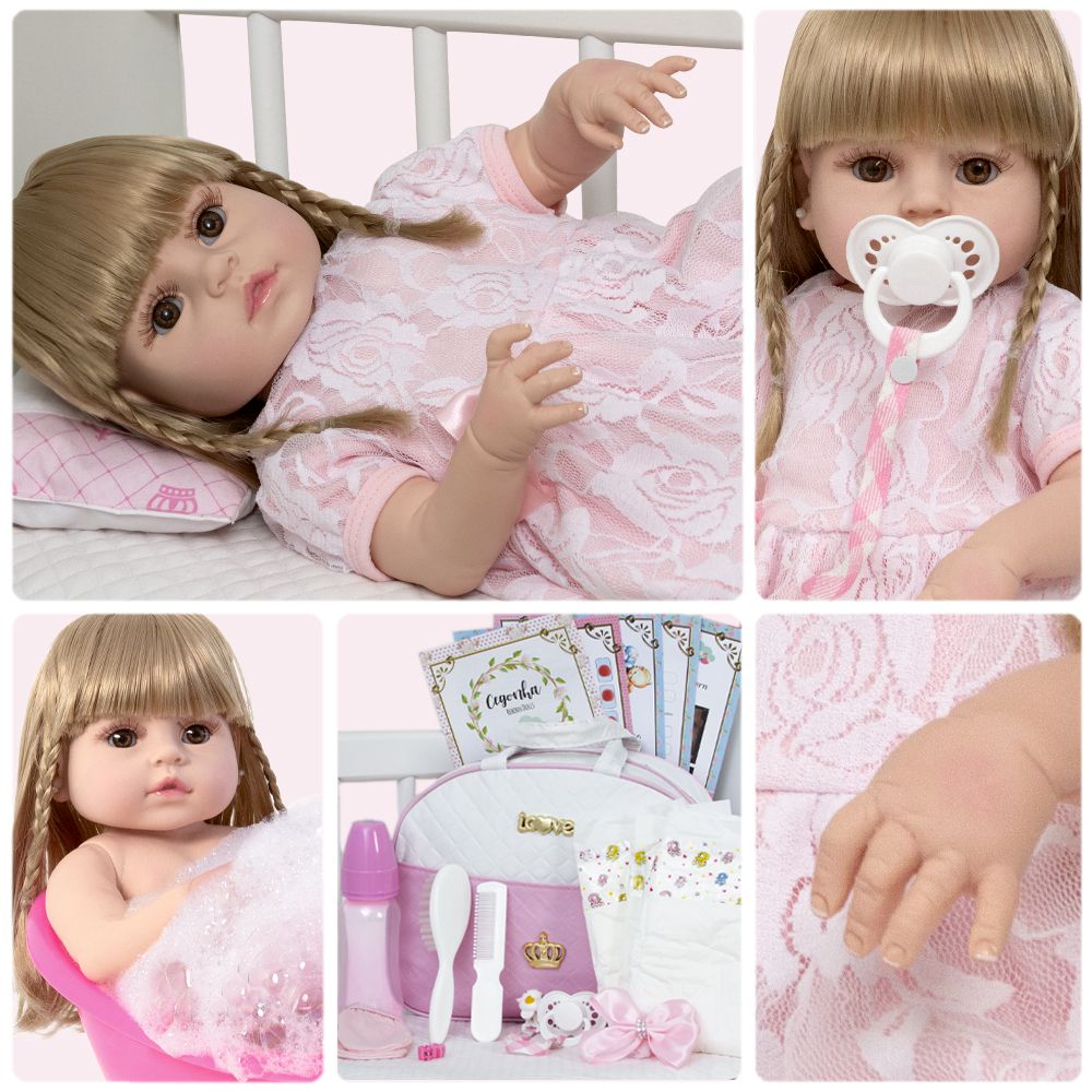 Boneca bebe reborn loira yasmin com enxoval completo 46cm sid nyl