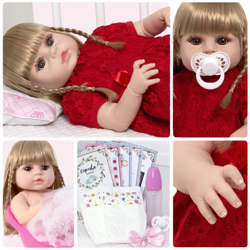 Bebe Boneca Reborn de Silicone Realista com Chupeta 13 Itens