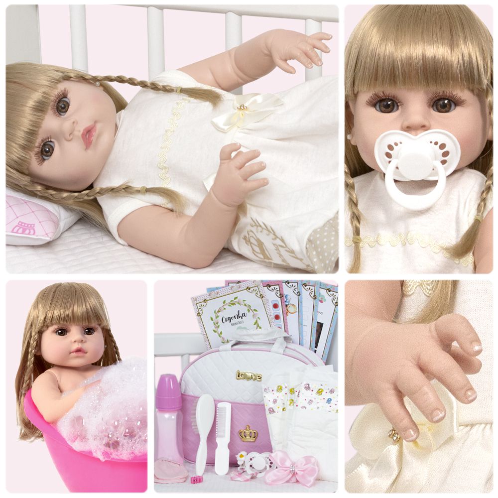 Bebê Reborn Baby Boneca Cabelos Castanhos + Enxoval Completo