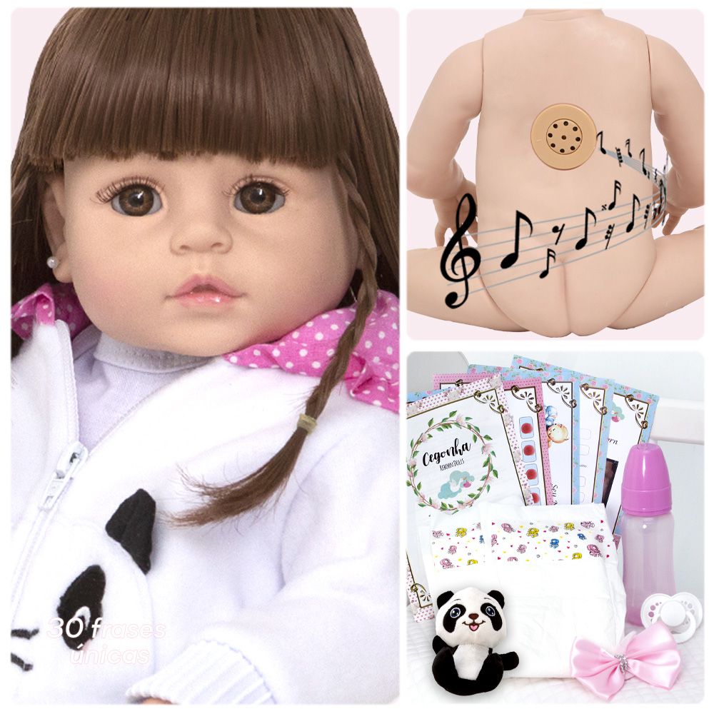 Boneca Bebe Reborn Realista Pandinha Linda Enxoval Completo