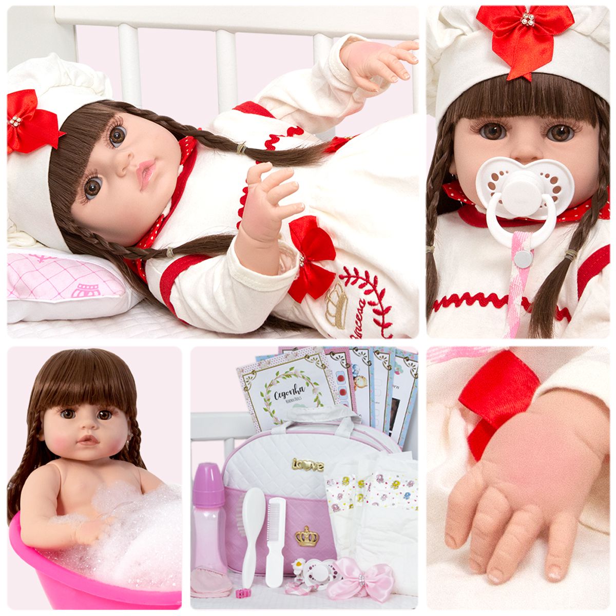 Boneca Bebê Reborn Pandinha - Enxoval Completo 100% de vinil soft