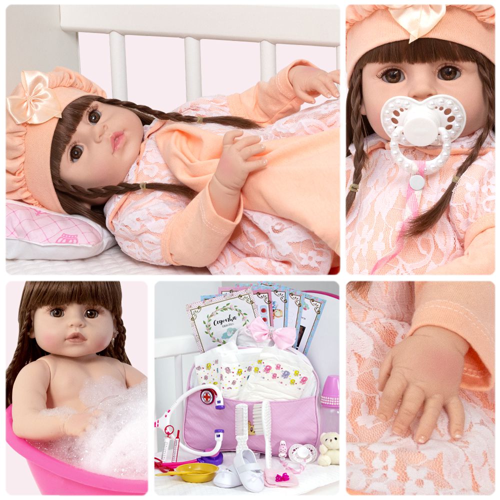 Boneca Bebe Reborn Realista Morena Com Chupeta 12 Itens - Chic Outlet -  Economize com estilo!