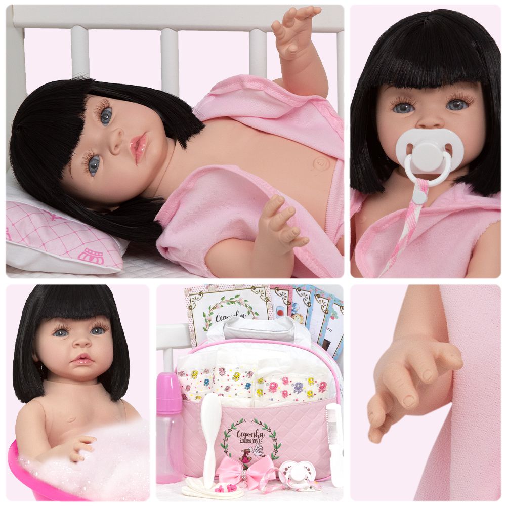 Bebê Reborn Menina Realista Boneca Com Enxoval - Mundo Azul e Rosa