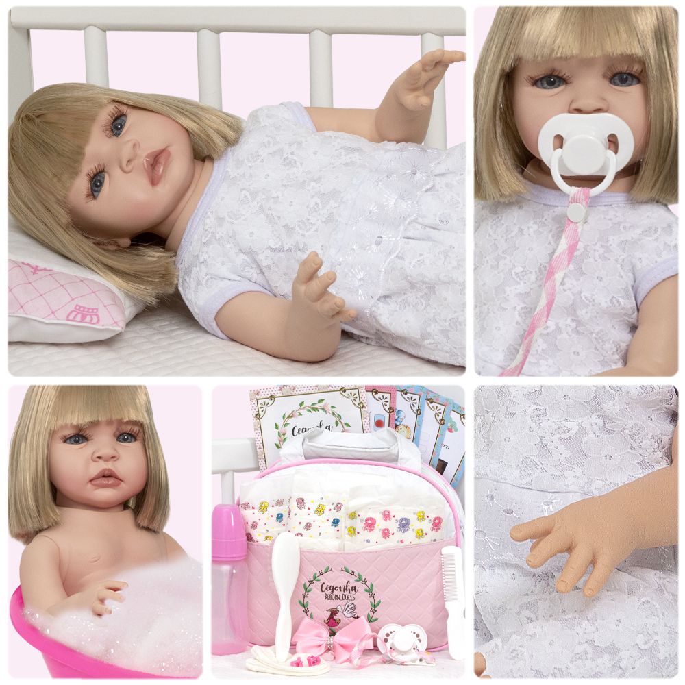 Boneca Bebê Reborn Realista Loira 20 Itens Bolsa Maternidade - USA