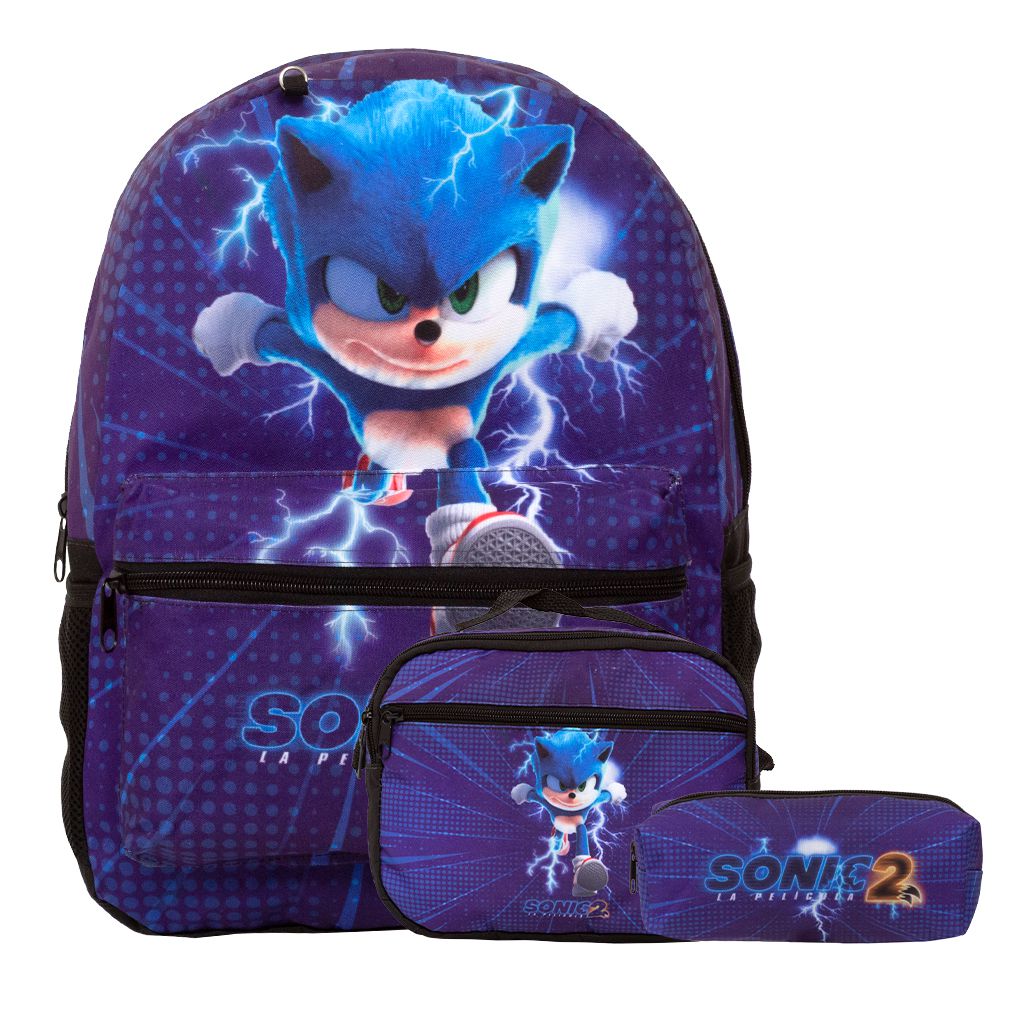 Kit Mochila Infantil de Rodinhas Menino Jogo Sonic Toys 2U