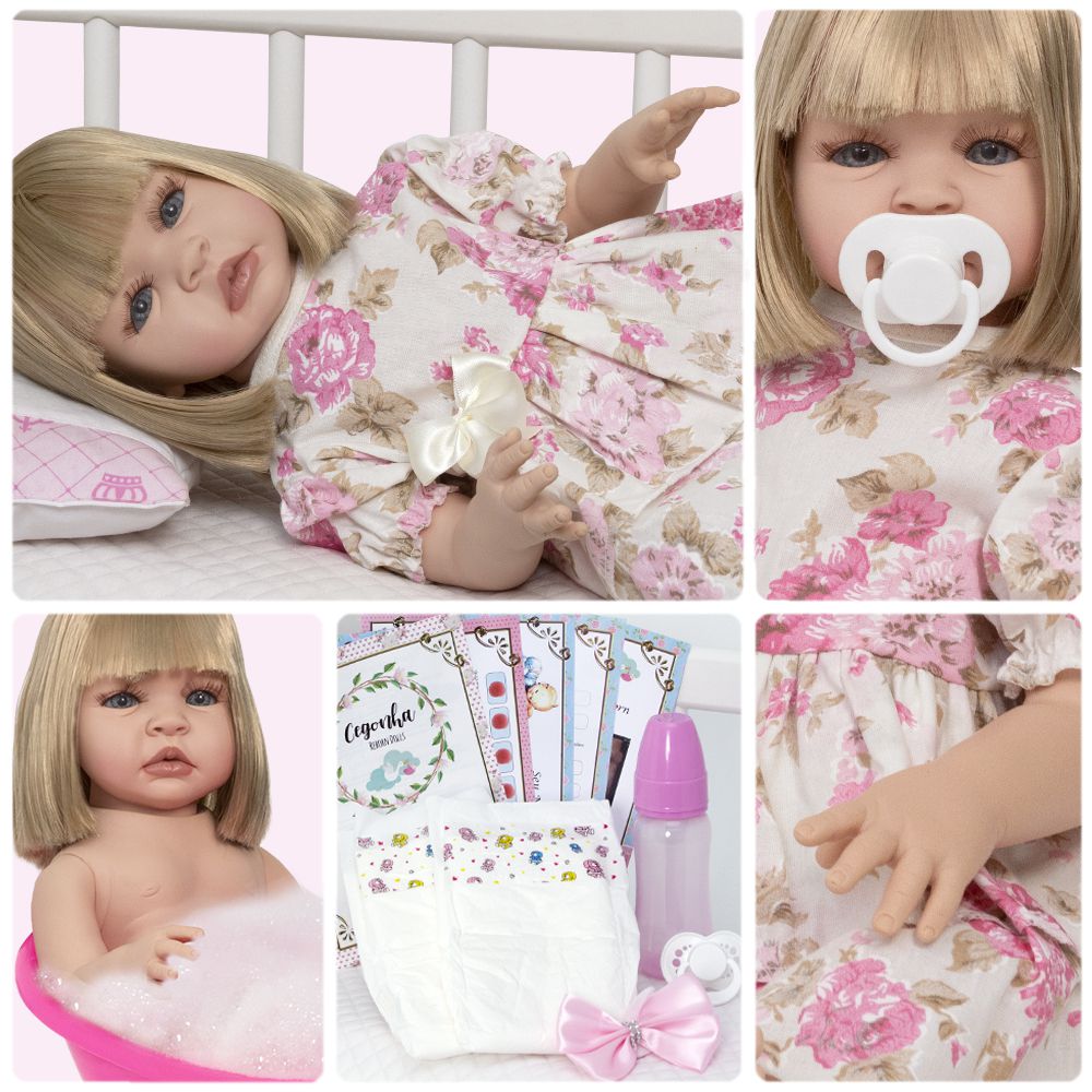 Boneca Bebê Reborn Menina Loira Realista Com Acessórios - ShopJJ -  Brinquedos, Bebe Reborn e Utilidades