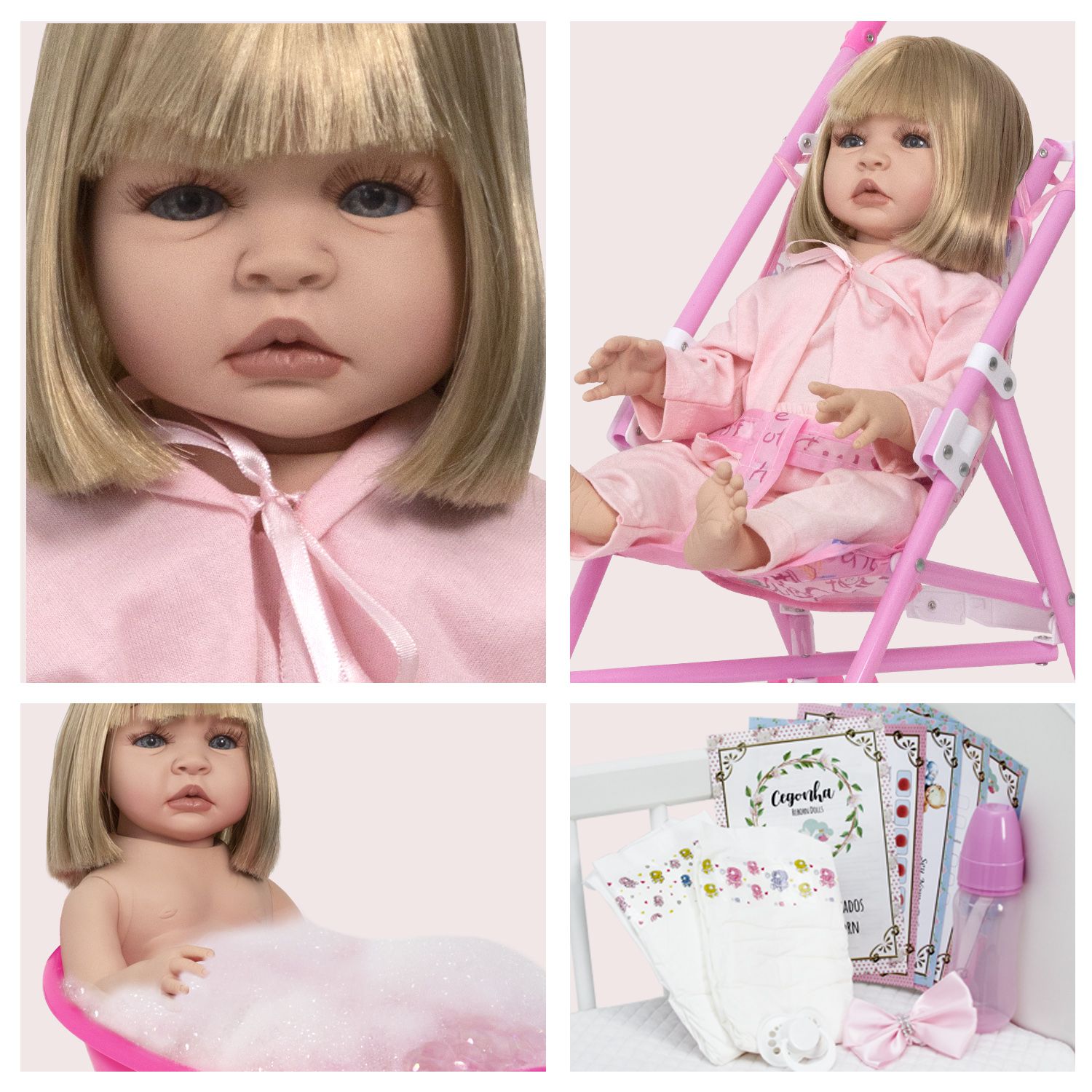 Bebe Reborn Princesa Silicone + Carrinho De Passeio Luxo