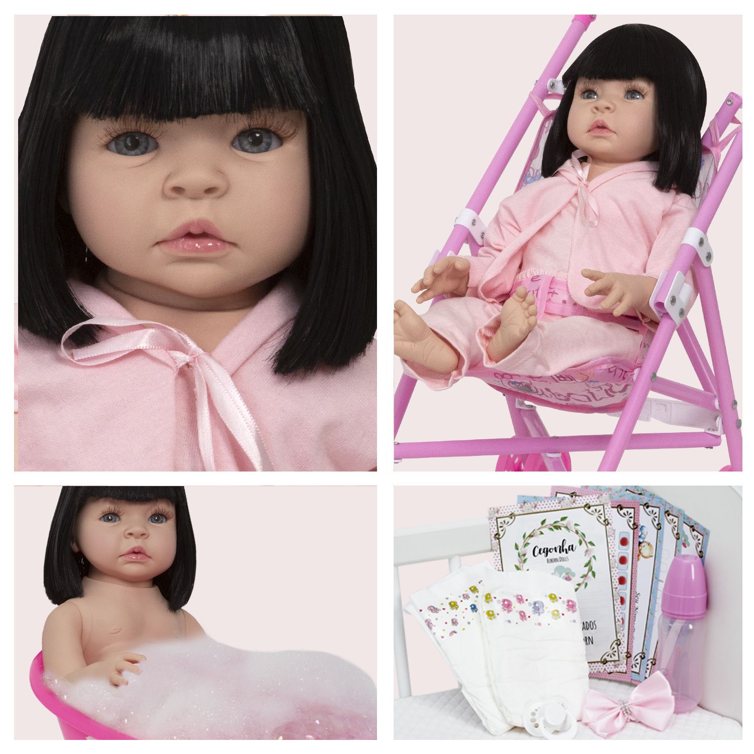 Boneca Bebê Reborn Princesa Morena Roupa Rosa 53cm - ShopJJ - Brinquedos, Bebe  Reborn e Utilidades