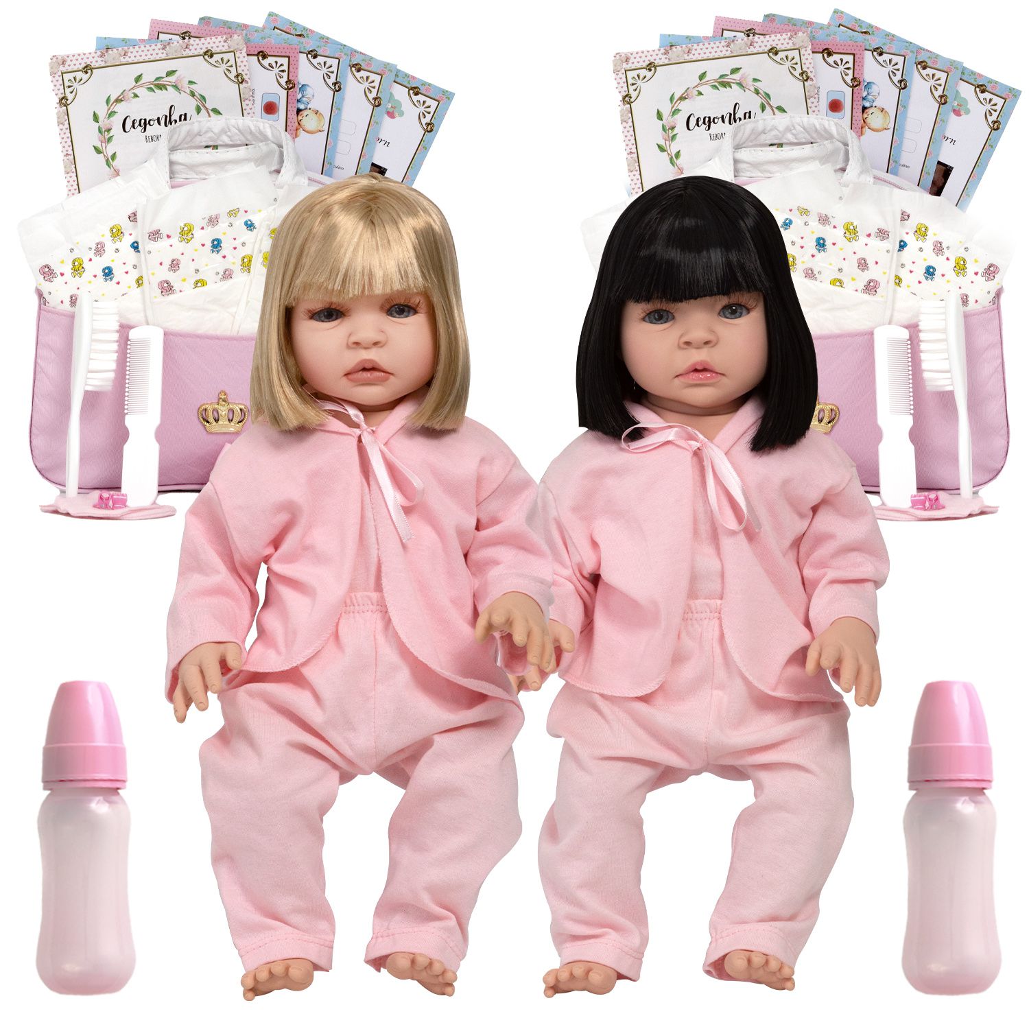 Bebe Reborn Gêmeos Casal 100% Silicone Bolsa 36 Acessórios : :  Brinquedos e Jogos