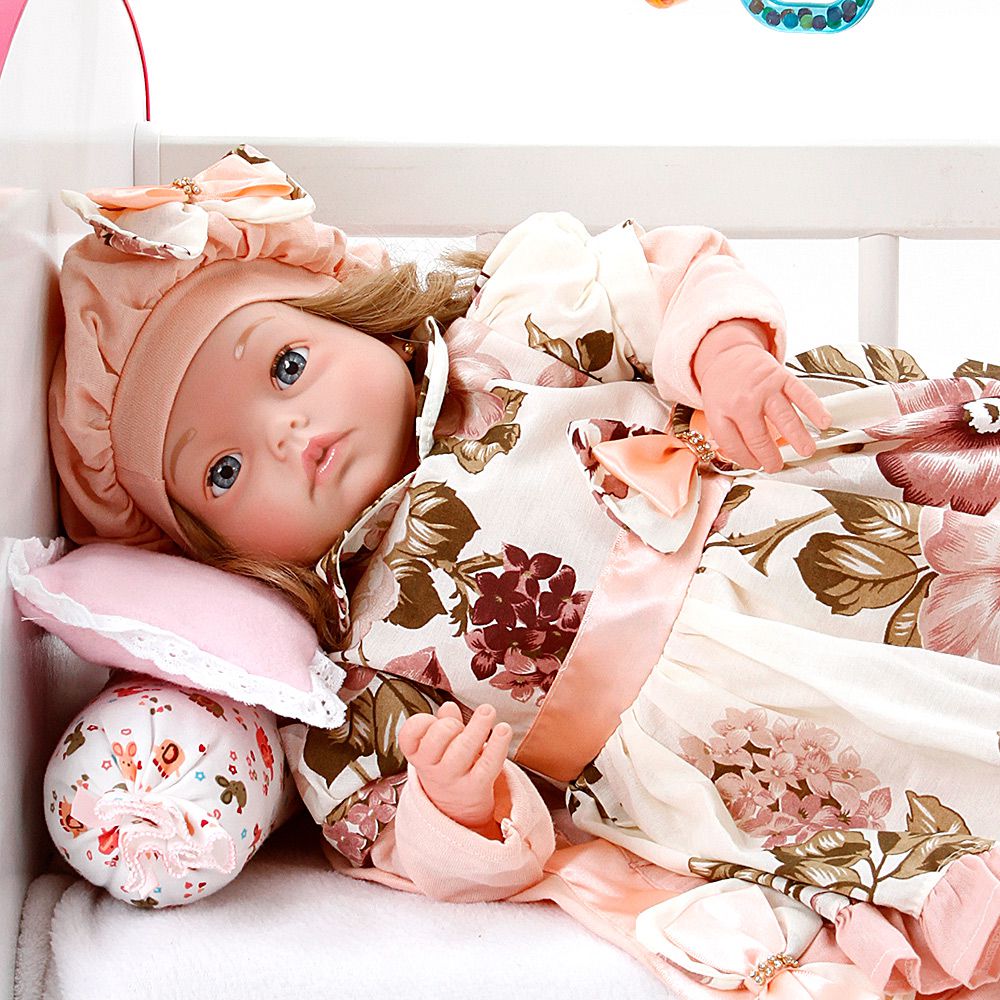 Boneca Bebe Reborn Yasmin Naomi Rosa Floral Cegonha Reborn Dolls Mais 24  Acessórios 48cm - Chic Outlet - Economize com estilo!