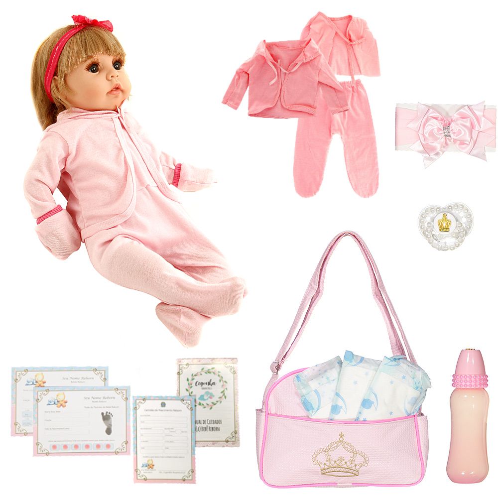 Boneca Bebê Menina Reborn Silicone Pode Molhar Kit Itens