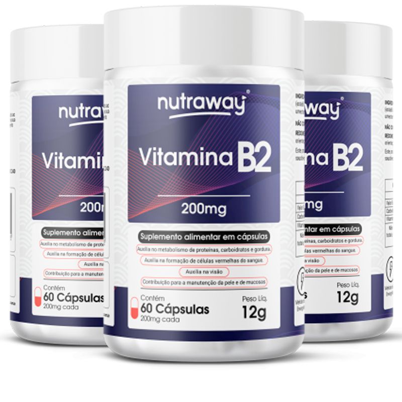 Kit 3 Vitamina B2 200mg Nutraway 60 Cápsulas Edin 6144