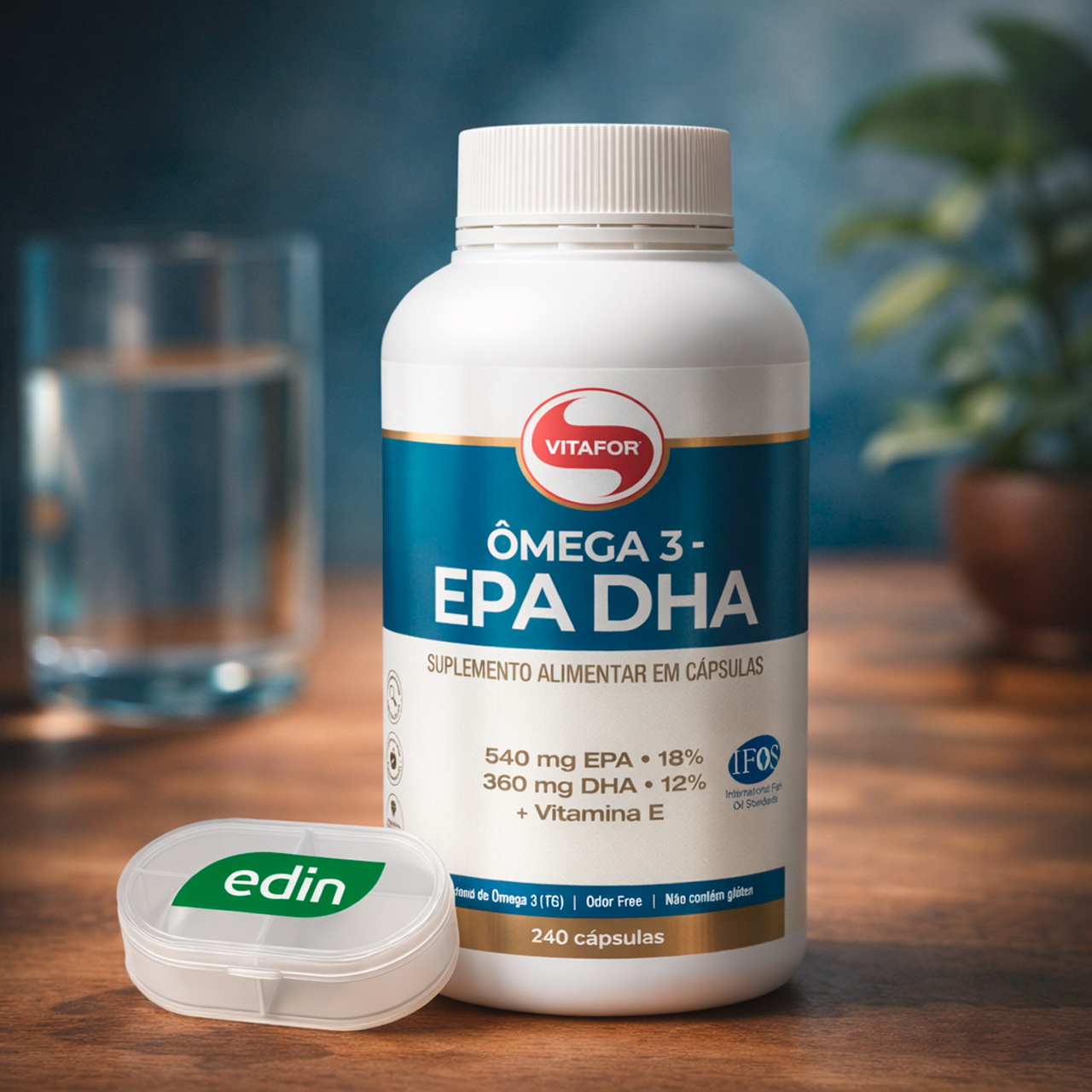 Ômega 3 EPA DHA Vitafor 240 Cápsulas – Forma TG, IFOS™ e Vitamina E - Edin